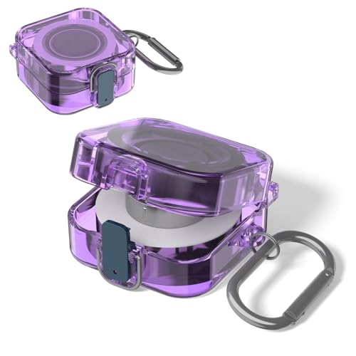 Charger Protector Cover for Samsung Galaxy Ring Charger with Carabiner, Slim Flexible Full Protection TPU Protective Case Cover Compatible with Samsung Galaxy Ring Charging Case (Clear Purple)