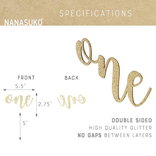 Nanasuko 1St Birthday Cake Topper - One - Double Sided Gold Glitter - Premium Quality Made In Usa #TOP1