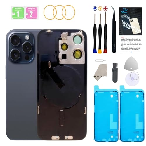 GUPFIX Back Glass Replacement for iPhone 15Pro with Repir Tools, Big Hole Rear Back Cover Glass Replacement All Carriers with Pre-Installed Adhesive and Repairing Tool Kits