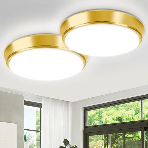 Image of 13 Inch 2-Pack Dimmable Flush Mount LED Ceiling Light Fixtures, 36W 4000LM Super Bright Gold LED Ceiling Lights with 5 Color Temperatures (2700K-6500K), Modern Round LED Lights for Kitchen Living Room