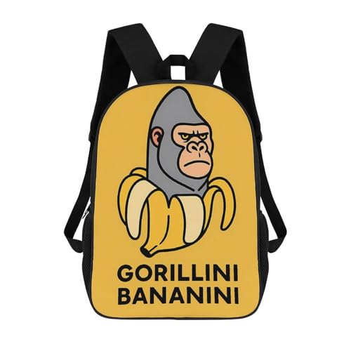 Gorillini-bananini Merch 17 Inch Shoulder Backpack Italian-Brainrot Meme Water Resistant Lightweight Daypack