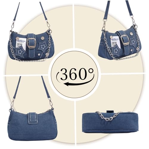 Y2k Geldbörse Y2k Schultertasche mit Kette & Stern Dekor Canvas Vintage Geldbörse Große Kapazität Goth Tasche für Frauen