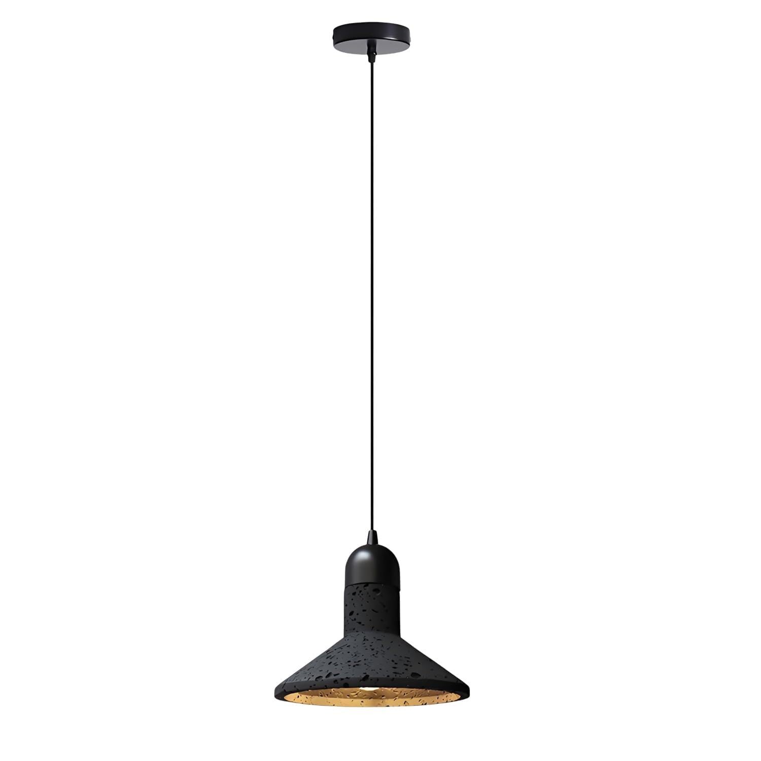 KXEcoLife Farmhouse Pendant Lamp with Natural Black Cave Stone Shade,Black Industrial Hanging Lighting Fixture for Kitchen Island Dining Room Bedroom Hallway