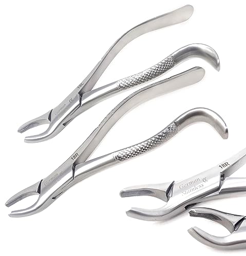 A2Z 2pc German Dental Extraction Forceps #18R #18L- For Extracting Maxillary Upper Right Left 1st & 2nd Molars from Alveolar Bone - Serrated Jaws & Sturdy Handle Grip - Made of Premium Stainless Steel