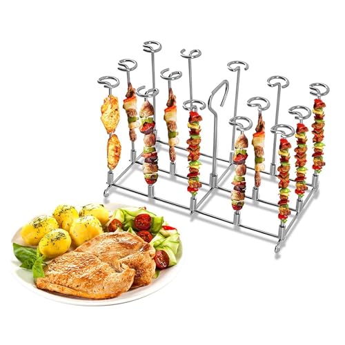 RoseFlower Brochetas para Freidora, Soporte para Kebab, 14 Brochetas de Acero Inoxidable para Barbacoa, Rejilla para Freidora, Compatible con Ninja, Foodi, Freidora Doble, Olla a Presión, Horno