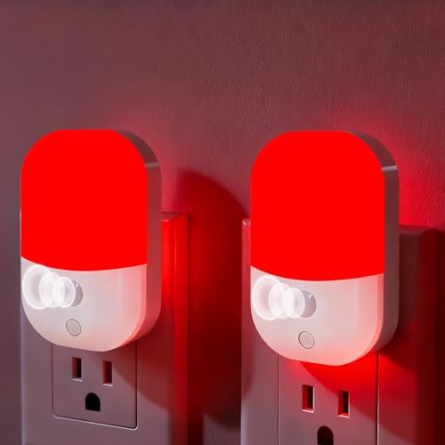 Image of LemSen 670nm Red Light Night Light for Sleep Therapy - 2 Pack, Auto Dusk to Dawn Sensor, 0.3W Dimmable & Portable LED Red Night Light Plug into Wall for Nursery Bedroom Bathroom Kitchen Hallway