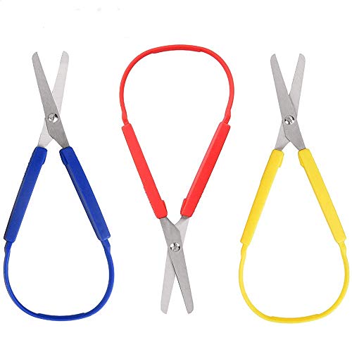 POWERER 3-Pack Loop Scissors DIY Craft Loop Scissors Grip Scissors for Teens and Adults, Easy-Open Squeeze Handles, Supports Elderly and Special Needs(3 Color 8 Inches)