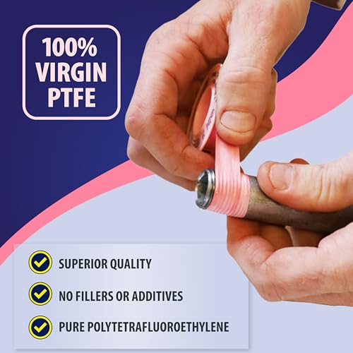 Image of Gasoila Pink PTFE Thread Seal Tape - Professional-Grade High-Density Thread Tape for Water Lines - Leak-Proof Seal, Non-Toxic (1 /2 Inch x 260 Inch Roll)