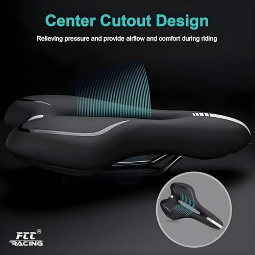 Image of FCC Racing Gel Bicycle Saddle Seat Comfortable Soft Bike Saddle for Men & Women | Shock Absorbing, Waterproof & Breathable Gel Padded Seat for MTB, Road, Hybrid & Exercise Bikes