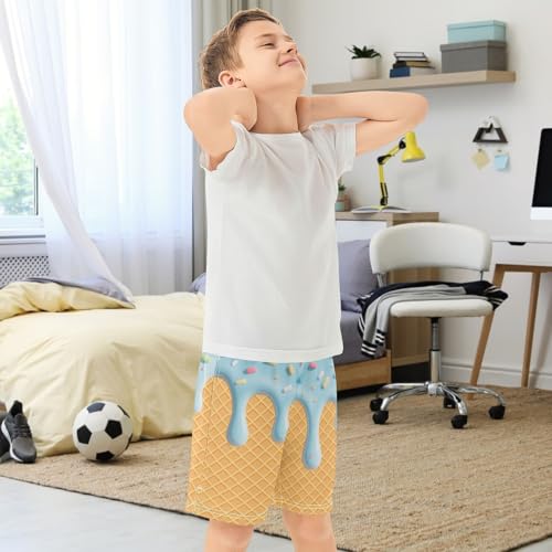 Boys Athletic Shorts Basketball Shorts Colorful Ice Cream Teens Hiking Gym Shorts with Pocket 7-15 Y3