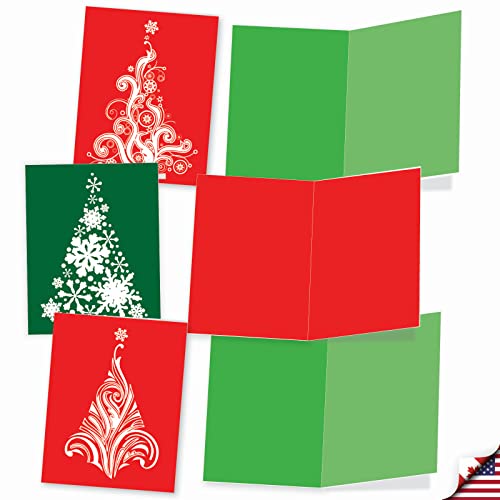 Image of The Best Card Company - 10 Blank Christmas Note Cards with Envelopes for Men and Women (4 x 5.12 Inch) - Fun Assorted Holiday Notecard Set - Fanciful Firs M3270