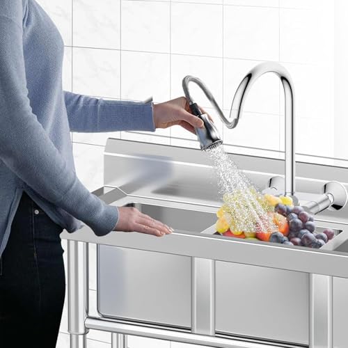 Image of Garvee Stainless Steel 3 Compartment Commercial Sink, 11x19 Inch Basins with 2 Drainboards, NSF Certified Undermount Utility Sink for Restaurant Kitchen Bar