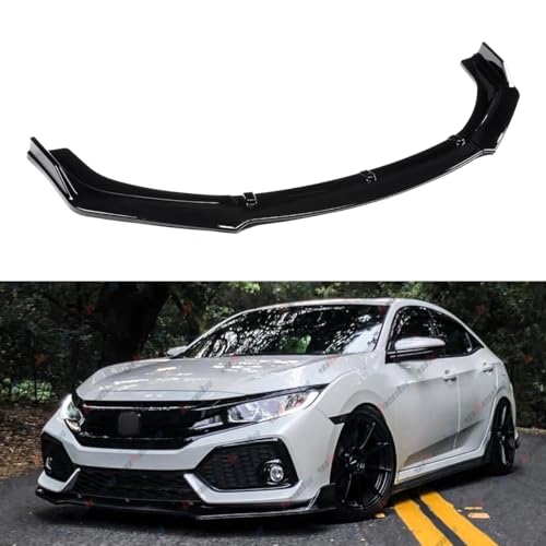 3Pcs Front Bumper Lip Compatible with 2016-2021 Honda Civic, Gloss Black JDM Air Dam Lower Chin Splitter 4-Door Sedan Hatchback Protection Body Kit 2016 2017 2018 2019 2020 2021 - WheelX