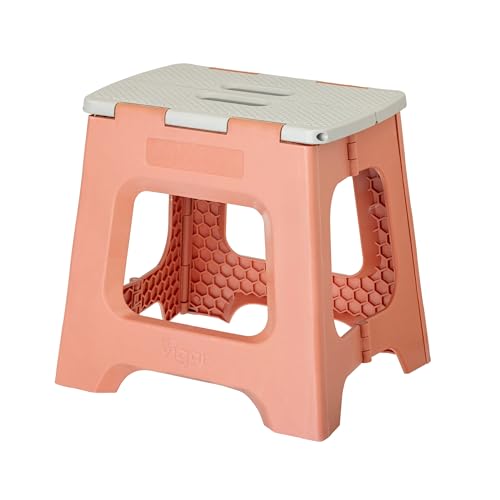 Image of Vigar Compact Folding Step Stool, 12-1 /2 in, Orange | 12-1 /2 in Foldable Stool, Lightweight Portable Design, Handle, Non Slip Surface, Space-Saving, Supports up to 330 lb