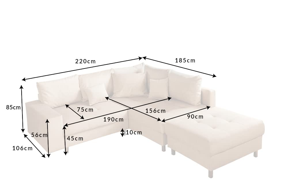 riess-ambiente.de Elegante Wohnlandschaft Kent 220cm Champagner beige Samt Ecksofa Federkern inkl. Hocker und Kissen