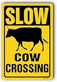 Cow Crossing Sign,Slow Down Sign,Slow Traffic Sign,Please Slow Down Sign,Slow Cow Sign,Warning Outdoor Sign, 'Cow Crossing', 12'x16' Sign
