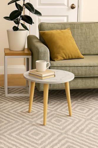 Image of Engineered Wood Foldable Round Shaped Side Table (White)