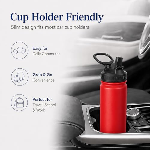 Image of mininoo 24 oz Insulated Stainless Steel Water Bottle with Straw, Red