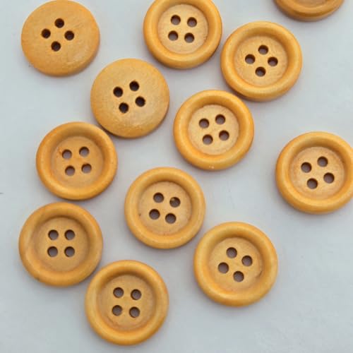 MajorCrafts® 44pcs 15mm 4 Holes Sewing Round Wood Buttons Craft Embellishments (Light Orange Brown)