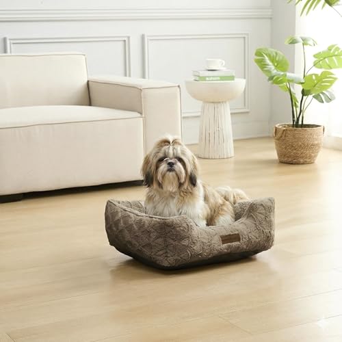 Image of Modern Threads Ultra Soft Plush Pet Bed for Small and Medium Dogs with Elegant Texture and Stylish Design, Removable Washable Cover, Brown, (24 inch L x 20 inch W x 8 inch Th)