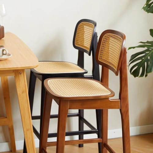 Taburetes de bar de madera natural con sillas de ratán para isla de cocina y comedor, diseño de madera maciza (75 cm)