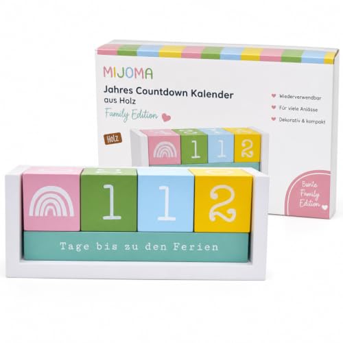 MIJOMA Jahres Countdown Kalender aus Holz – Dauer-Tischkalender...