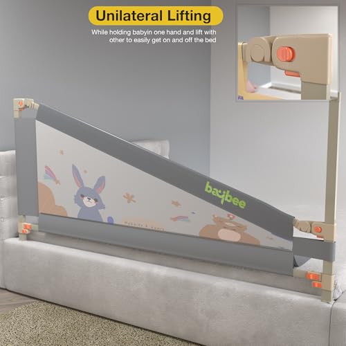 Image of BAYBEE Baby Bed Rail Guard (200x80cm), Bedrail for Baby Safety with 28 Height Adjustable, Portable Bed Side Protector for Babies Falling | Foldable Single Beds Railing, 1 Side, (Grey)