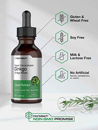 Ginkgo Biloba Leaf Liquid Extract 2 Oz | Alcohol-Free | Vegetarian, Non-Gmo, Gluten Free | By Horbaach #TOP3