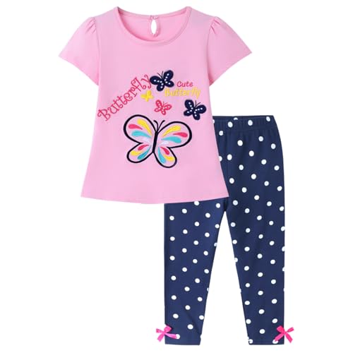 Image of HILEELANG Toddler Girl Easter Outfit Spring Summer Cotton Leggings Pants Tees Shirts Clothing Sets
