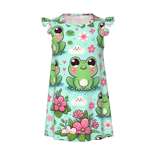 Augenstern Flutter Sleeve Nightgown Kawaii-Frog-Flowers Soft Sleepwear Nightdress