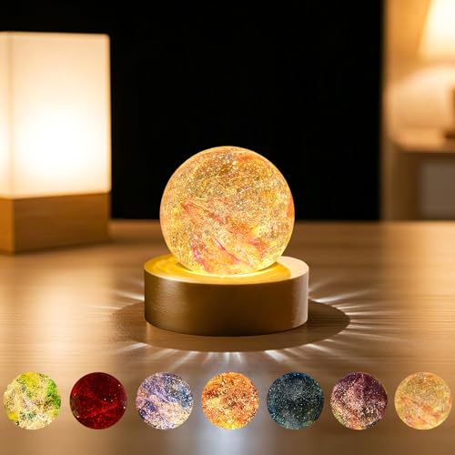 AMFUN Kristallkugel Nachtlicht, Glaskugel-Nachtlampe mit Holzsockel, Raum-Meditationslampe, Dekorative Glaskugeln für Zuhause, Geschenke für Männer, Frauen, Kinder, Jungen