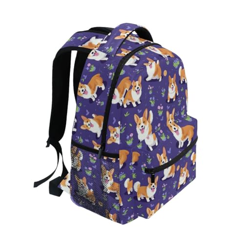 Sac à dos d'écolier grande capacité Violet motif fleuri Corgi S