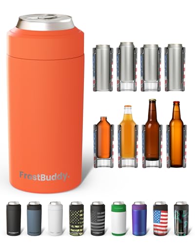 Image of Frost Buddy Universal Buddy Can Cooler - Fits All - For Regular 12 & 16 oz or Slim-Size Bottles - Insulated Double-Walled Stainless Steel (Orange)