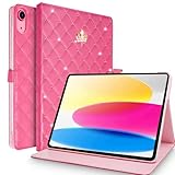 Changjia for iPad (A16) 11th Generation 11 Inch 2025/iPad 10th Generation 10.9' 2022 Case,Girly Crown Rhinestone Cute Elegant PU Leather Auto Sleep/Wake Stand Shockproof Case for iPad 10/11th,Rose Red
