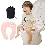LINXAS 補助便座 おまる 折りたたみ トイレトレーニング 子供用 幼児用便座 キッズ用便座 子どもトイレ ベビー補助便座 (ピンク（ネコちゃん）収納袋付き)