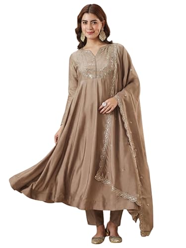 MOKOSH Women's Silk Embroidered Anarkali Kurta and Pant Set with ...