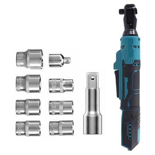 3/8" Cordless Ratchet Wrench for Makita 18V Battery, Electric Ratchet Wrench Kit with 9 Sockets,16cm Drive Ratchet Wrench Set with LED Light,1/4" Adapter Powered Ratchet Wrench(No Battery)