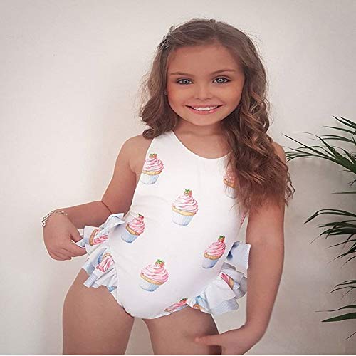 Kids Toddler Baby Girl Swimsuit Halter Sleeveless Cupcake Ruffle Bowknot One Piece Backless Onesie Bathing Suit Clothes Outfit (White, 2-3 Years) #TOP1