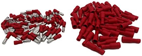 Grapelet 100x Red Bullet Connector Insulated Crimp Terminals for Electrical & Audio Wiring - 50x Female and 50 x Male
