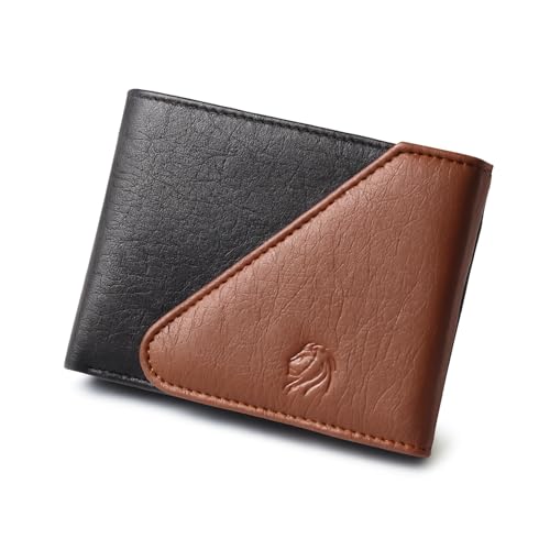 Image of VEMILIO Men's Vegan Leather Wallet for Men | Edge Cut Slim Bi-Fold Gents Purse | Stylish Wallet with Coin Pocket | 3 Card Slots | ID Window & 2 Currency Compartments (Brown & Black)