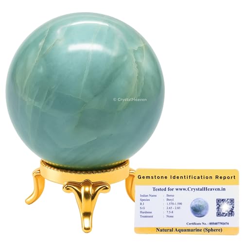 Image of Certified Aquamarine Crystal Ball for Meditation - Premium Crystal Vastu Items for Home and Feng Shui Items for Good Luck - Ideal for Pooja Supplies and Spiritual Practices (2 inch Inch)