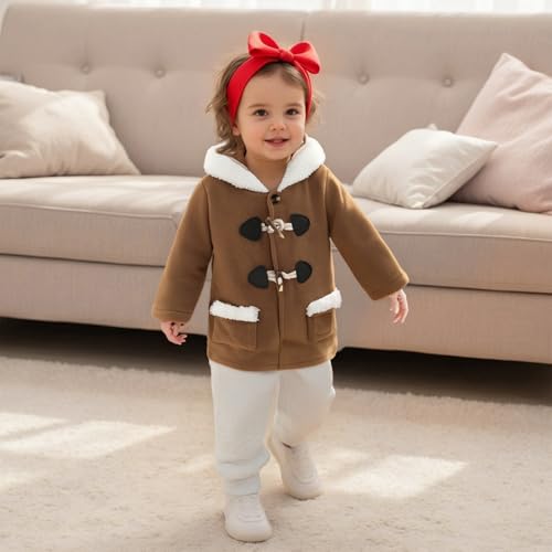 Kids Girls Winter Coat Jacket, Long Sleeve Hooded Overcoats Jacket Button Closure Outwear with Pockets3