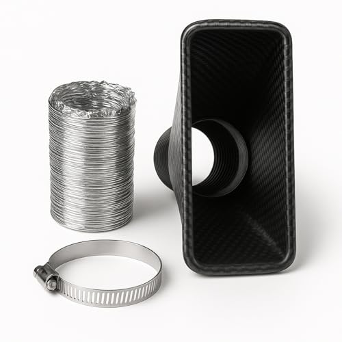 [エスネット] 汎用 エアインテーク ダクト ドライ カーボン 風 バンパー ボンネット 吸気 アルミ SN-192-N1 ファンネル 伸縮 ホース (四角形 吸気)