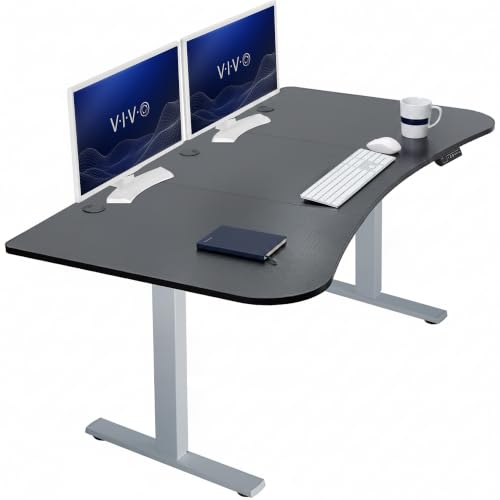 Image of VIVO Black Carbon Fiber 63 x 32 in Standing Desk, DESK-KIT-1G1R | Electric, Holds 220 lbs, Sit Stand Up, Height Adjustable, Home Office, Memory Presets, 1B Series, Gray Frame