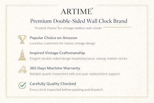 Image of Handcrafted Double Side Metal Analog Vintage Wall Clock | 1.5 Year Machine Warranty | 8 INCHES | 1 Side Number 1 Side Roman,Color Golden