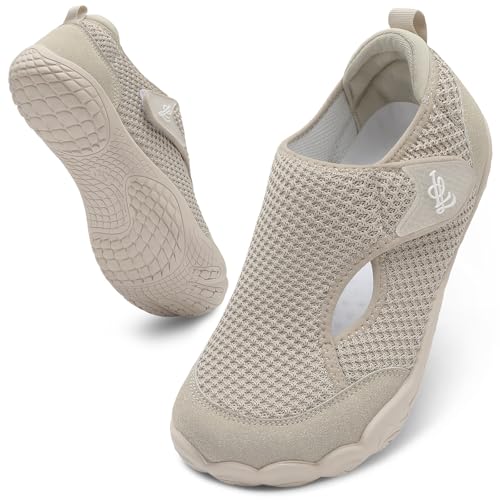 LeIsfIt Mens Wide Diabetic Barefoot Walking Shoes Black and Taupe Size 8.52