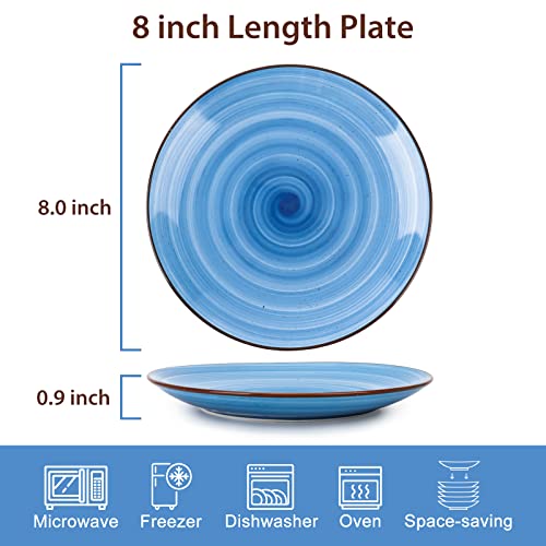 Kitchentour Ceramic Dinner Plates, 8 Inch Porcelain Serving Plate For Salad, Dessert Pizza Steak Pasta Plates Set, Dishwasher And Microwave Safe - Set Of 6, Assorted Cool Colors #TOP1