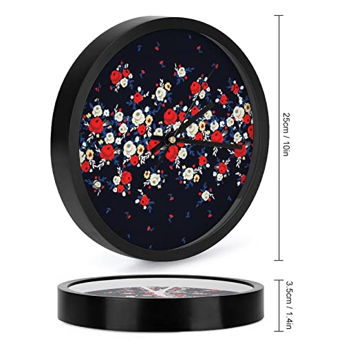 Pendule murale fleur rouge blanche moderne silencieuse 25.4cm