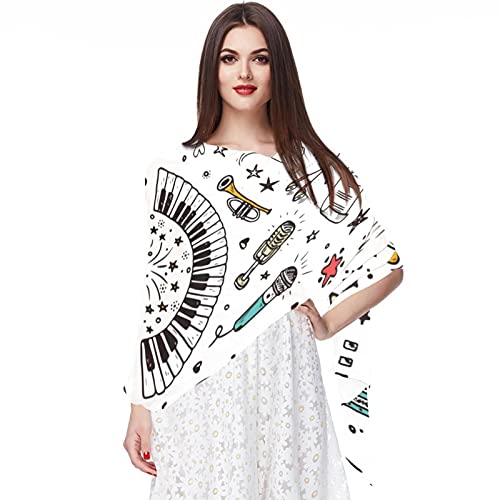 Foulard en mousseline de soie imprimé musical écharpe légère femme multicolore
