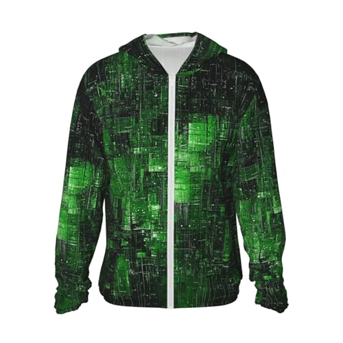 UPF 50+ Sun Protection Hoodie Long Sleeve Green Matrix Sun Shirt Rash Guard Fishing Shirts for Men